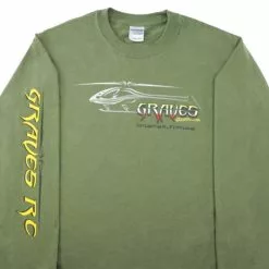 GVSHLGR-S GRAVES RC HOBBIES LONG SLEEVE HELICOPTER SHIRT, GREEN, SMALL