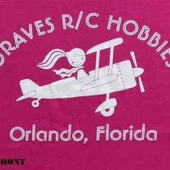 GVSTEE-LADPINKM GRAVES RC HOBBIES LADIES AIRPLANE T-SHIRT, REGULAR CUT, PINK, MEDIUM