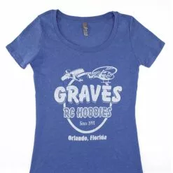 GVSTRO-LBL-M GRAVES RC HOBBIES WOMENS RETRO T-SHIRT, LIGHT BLUE, MEDIUM
